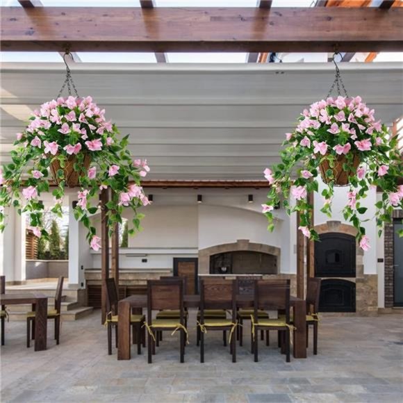 ArtificialVine Plant Hanging Basket,Hanging Basket Silk HangingFlowers in Basket - Picture 4 of 6